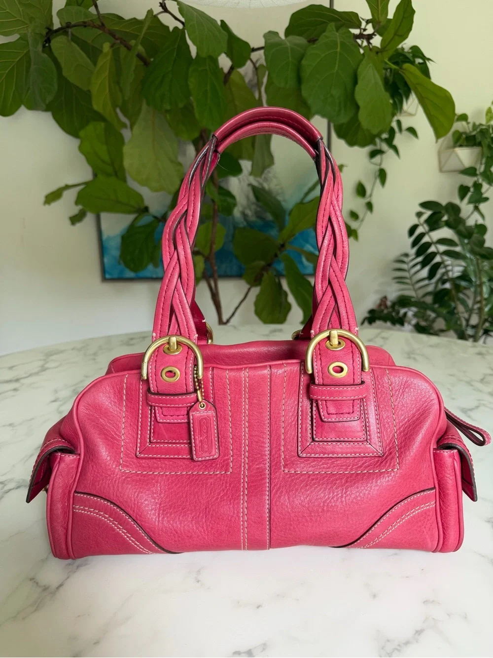 Coach Vintage Y2K Mia Pebbled Leather Satchel with Braided Handles 10048 Pink